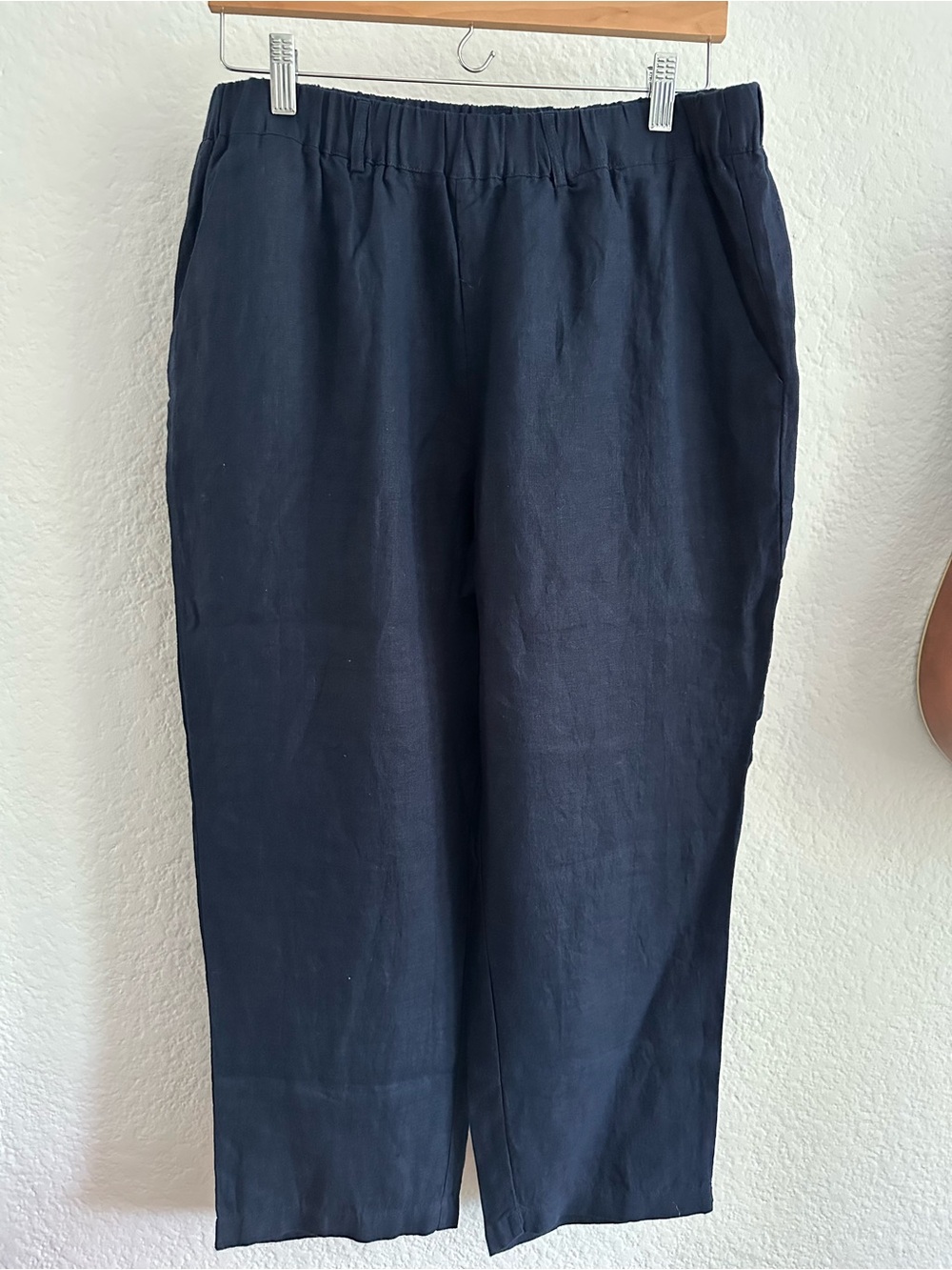 Quince Navy Linen Elastic-Waist Casual Pants